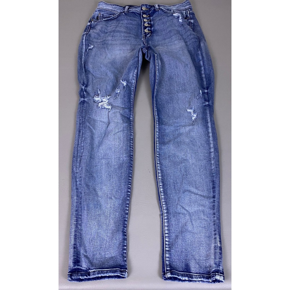 Judy Blue Jeans Boyfriend Fit Plus Size 16W Distressed High Rise Button Fly Blue